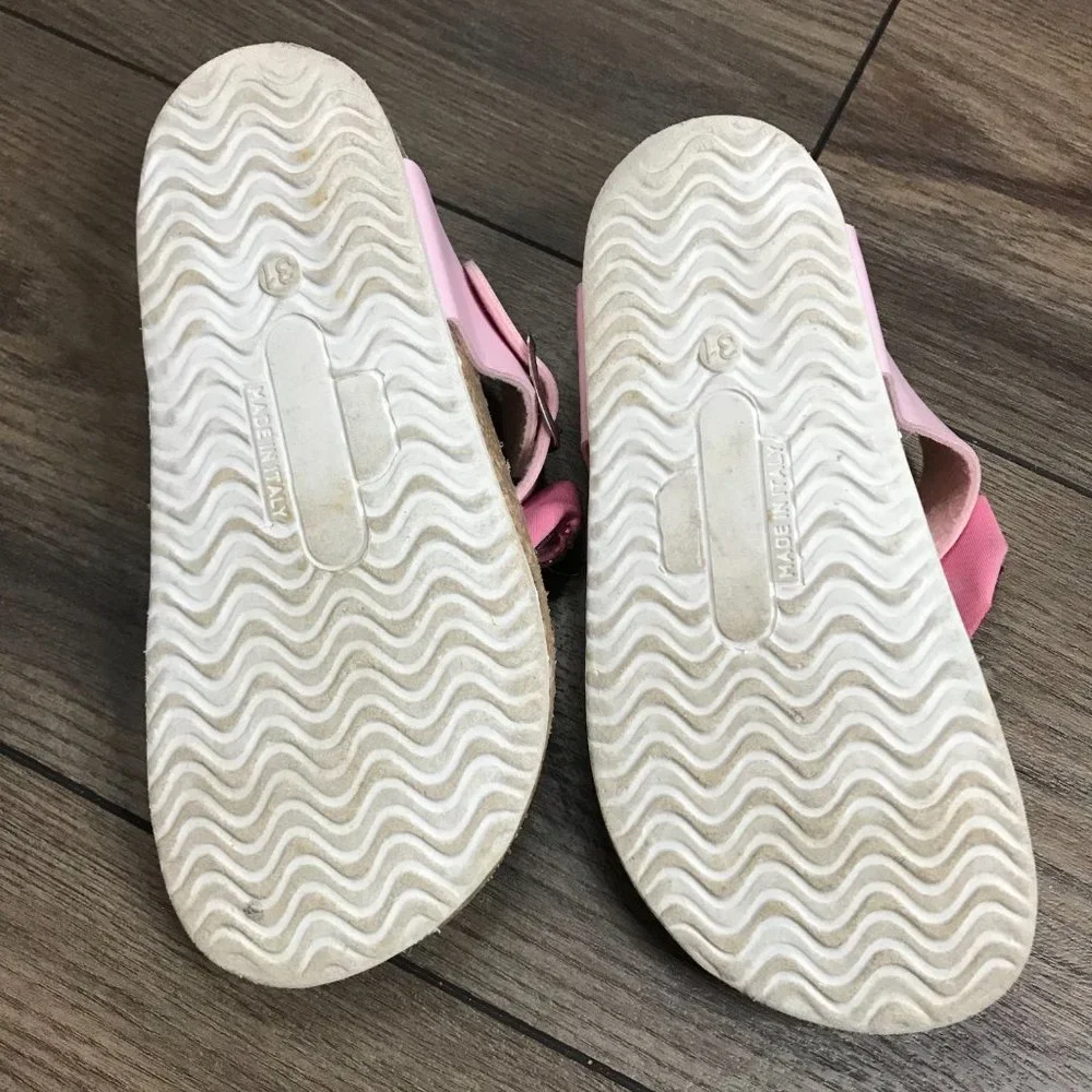 Monnalisa Pink Leather Crystal, Jewel Bow‎ Sandals Cork Little Girls 13 Italy